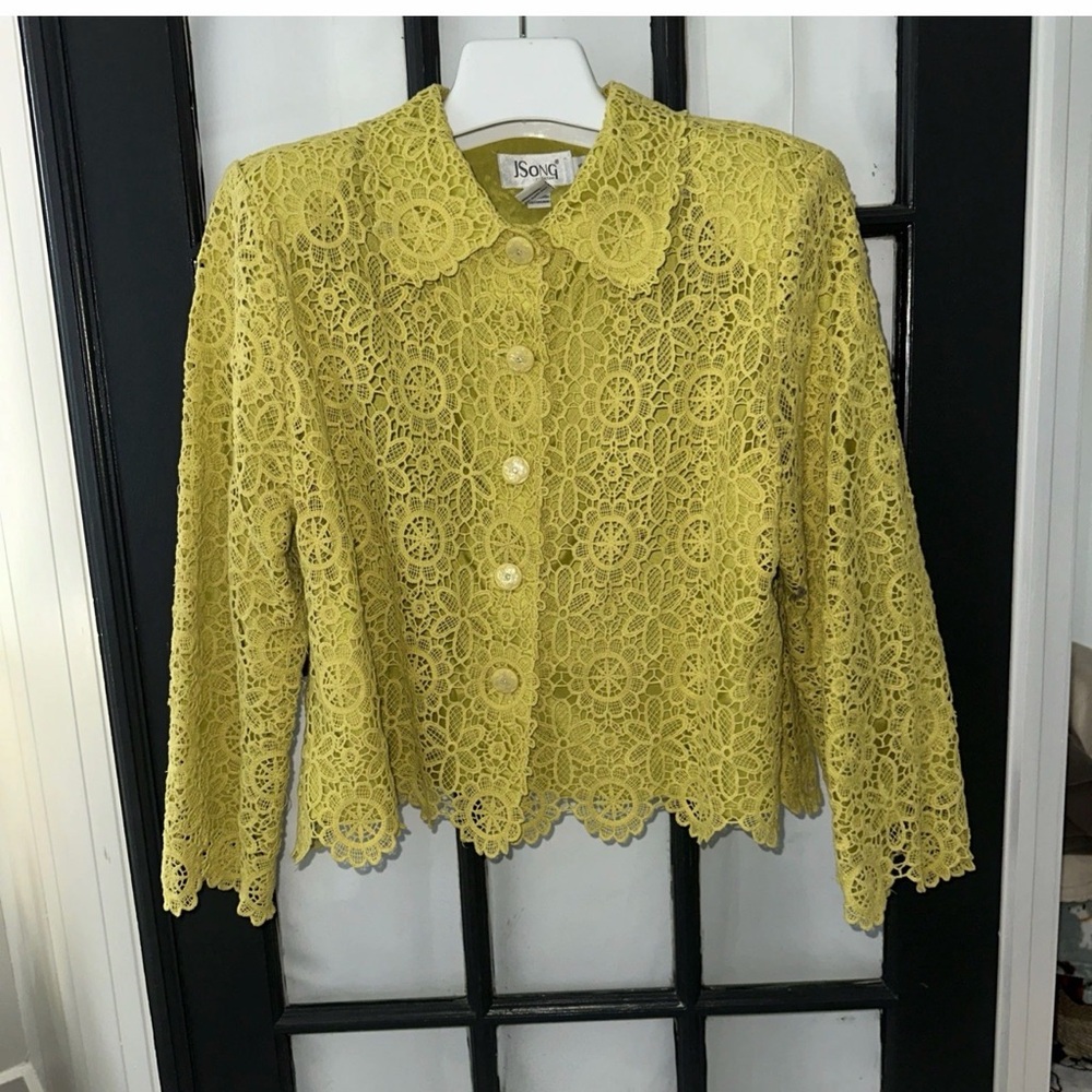 Yellow Lace Button-Front Blazer Jacket